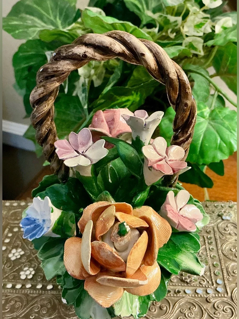 Lovely Vintage Capodimonte Porcelain Floral Basket Made in Italy